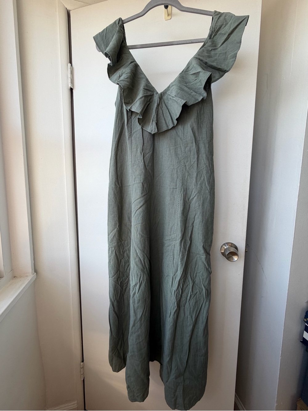 Target Olive Ruffle V-Neck Maxi Dress - Picture 2 of 6